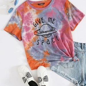 Plus Saturn Slogan Graphic Tie Dye Shirt XL